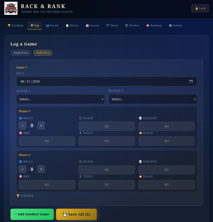 Bulk game entry form
